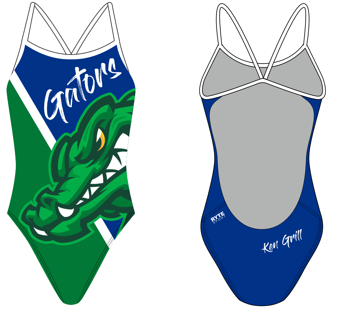 Ken Grill Gators Custom Women’s Open Back Thin Strap Swimsuit RYTE Sport