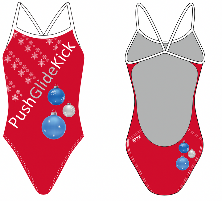 Push Glide Kick Custom Christmas Women’s Open Back Thin Strap Swimsuit RYTE Sport