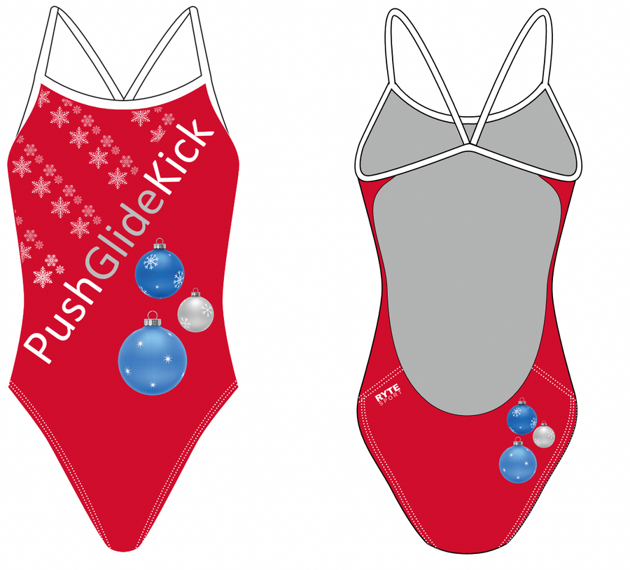 Push Glide Kick Custom Christmas Women’s Open Back Thin Strap Swimsuit