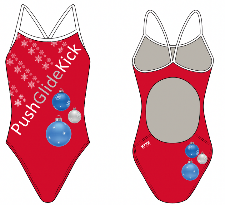 Push Glide Kick Custom Christmas Women’s Active Back Thin Strap Swimsuit RYTE Sport