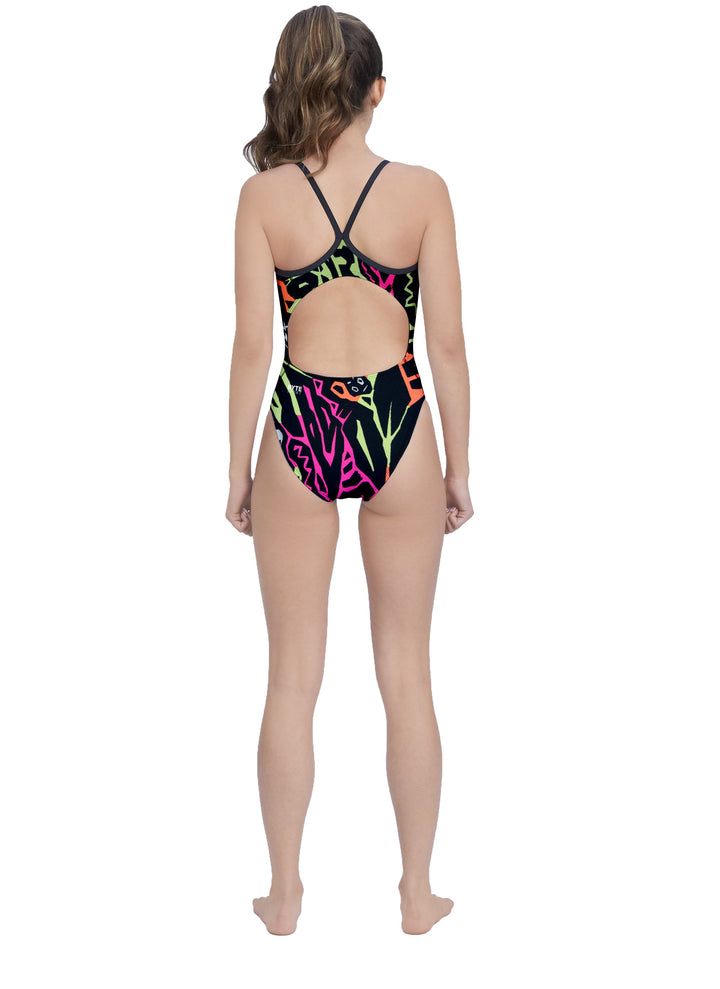 Neon & Skulls Women’s Active Back Thin Strap Swimsuit T6