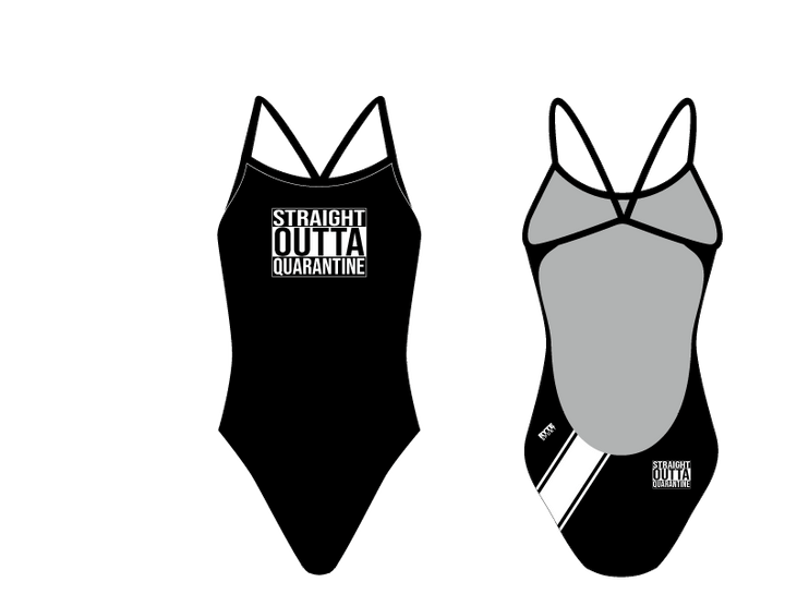 Straight Outta Quarantine Women’s Open Back Thin Strap Swimsuit RYTE Sport