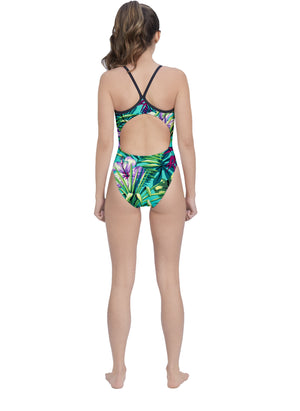 Tropical Turquoise Women’s Active Back Thin Strap Swimsuit T6