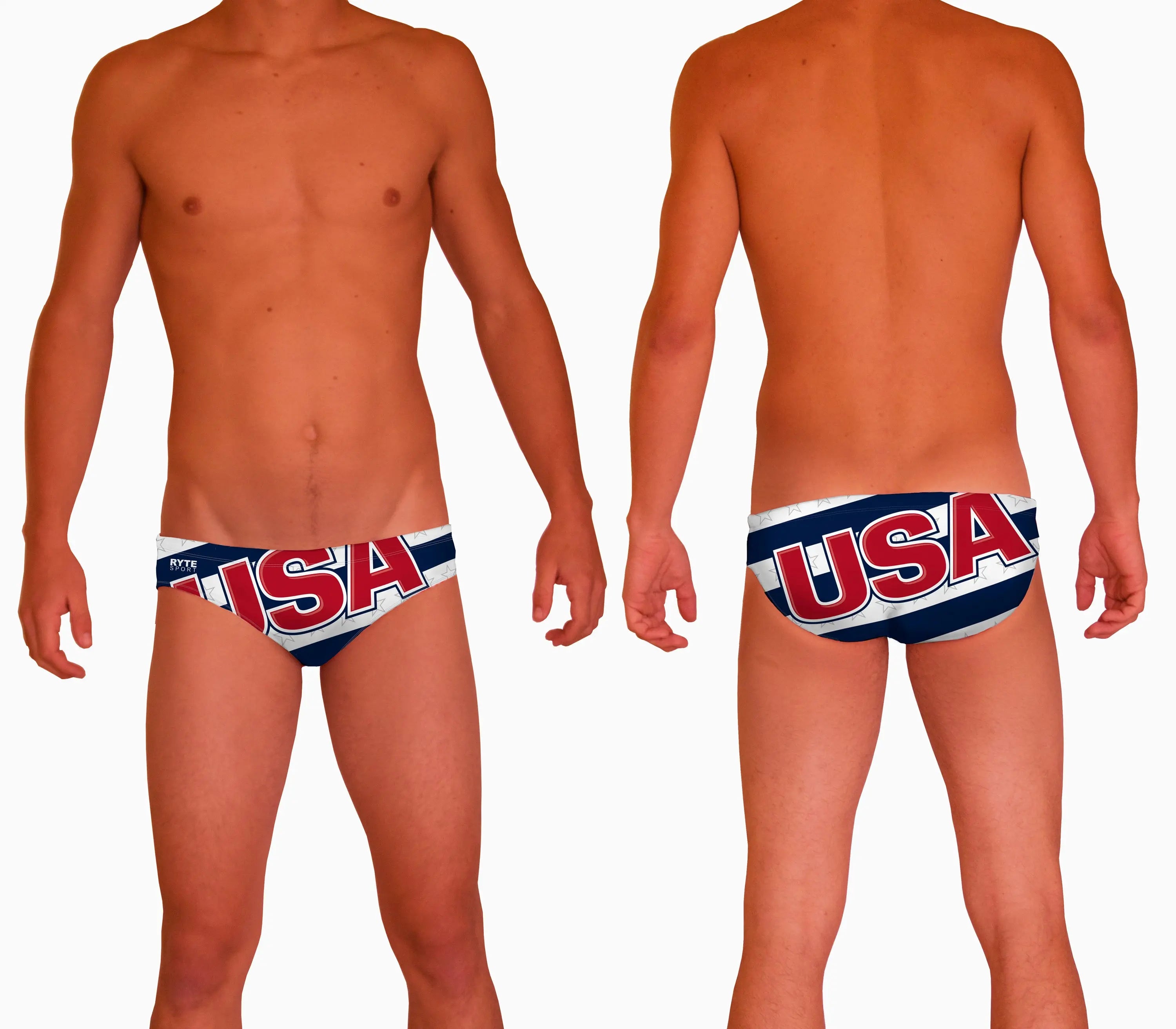 USA Mens Water Polo Suit  Features:  Compression Fitting PBT/Polyester Blend Fabric with Four-way stretch technology Low Stretch Flat Drawcord Flatlock Stitch Construction prevents chafe