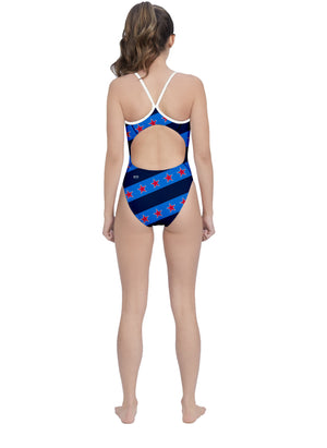 USA Blue Women’s Active Back Thin Strap Swimsuit T6