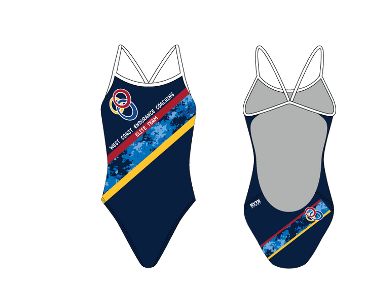 WCEC Elite Endurance Team 2019 Blue Custom Women’s Open Back Thin Strap Swimsuit T6