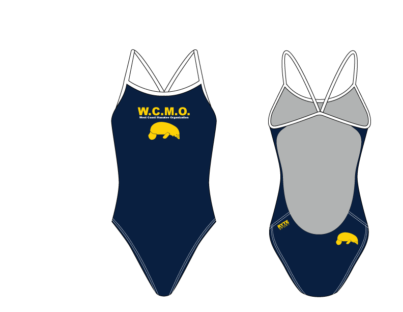 West Coast Manatee Organization Women’s Open Back Thin Strap Swimsuit Navy T6