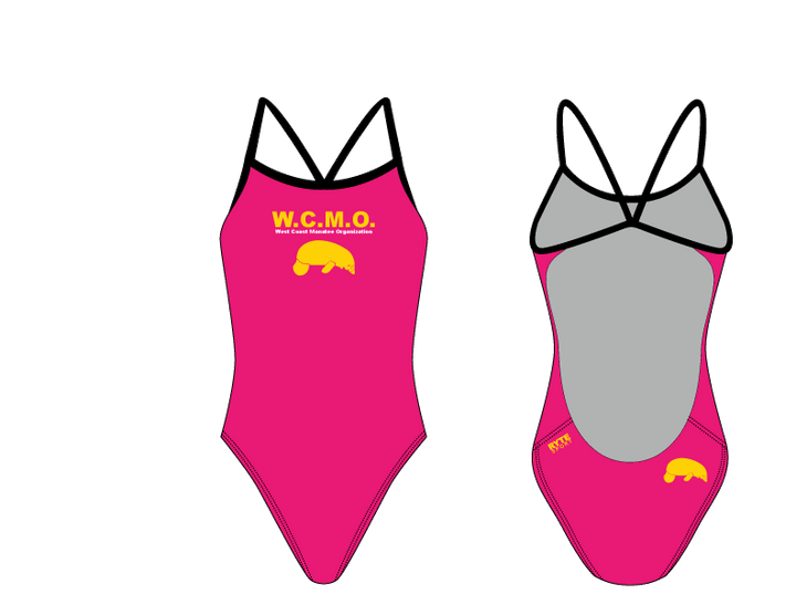 West Coast Manatee Organization Women’s Open Back Thin Strap Swimsuit Pink/Yellow T6