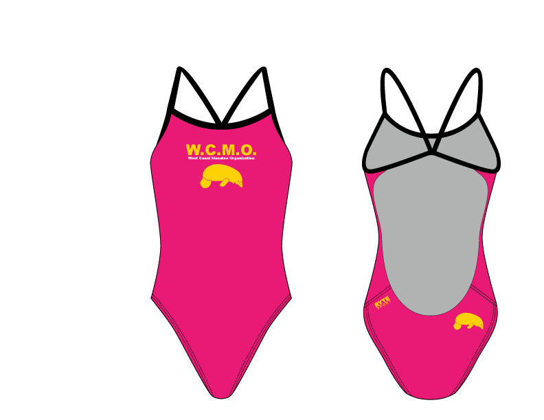 West Coast Manatee Organization Women’s Open Back Thin Strap Swimsuit Pink/Yellow