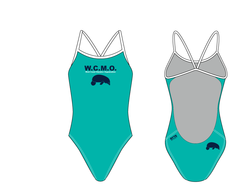 West Coast Manatee Organization Women’s Open Back Thin Strap Swimsuit Teal/Black T6