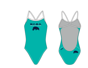 West Coast Manatee Organization Women’s Open Back Thin Strap Swimsuit Teal/Black T6