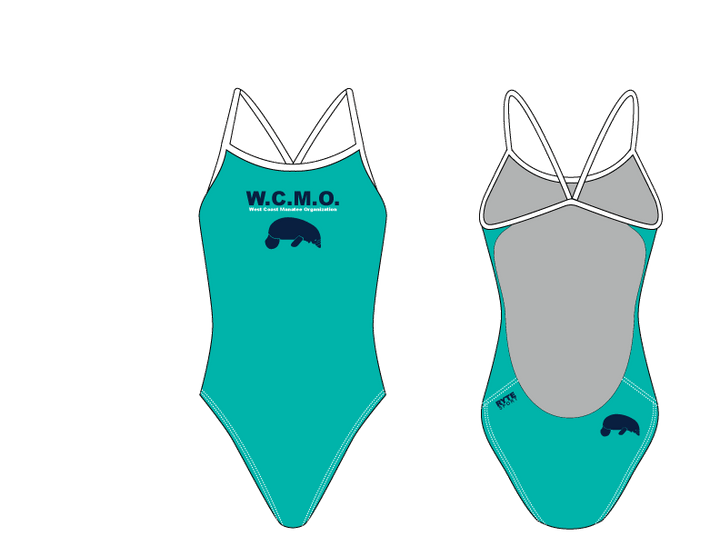 West Coast Manatee Organization Women’s Open Back Thin Strap Swimsuit Teal/Black T6