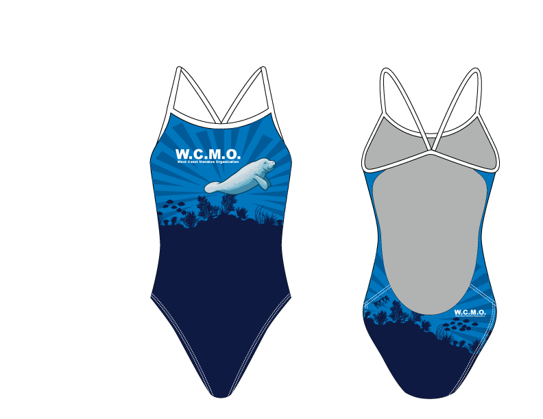 West Coast Manatee Organization Women’s Open Back Thin Strap Swimsuit Blue T6