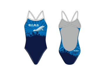 West Coast Manatee Organization Women’s Open Back Thin Strap Swimsuit Blue T6