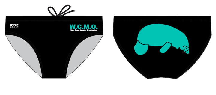 The West Coast Manatee Organization Black/Teal Men's Custom Swim Brief RYTE Sport