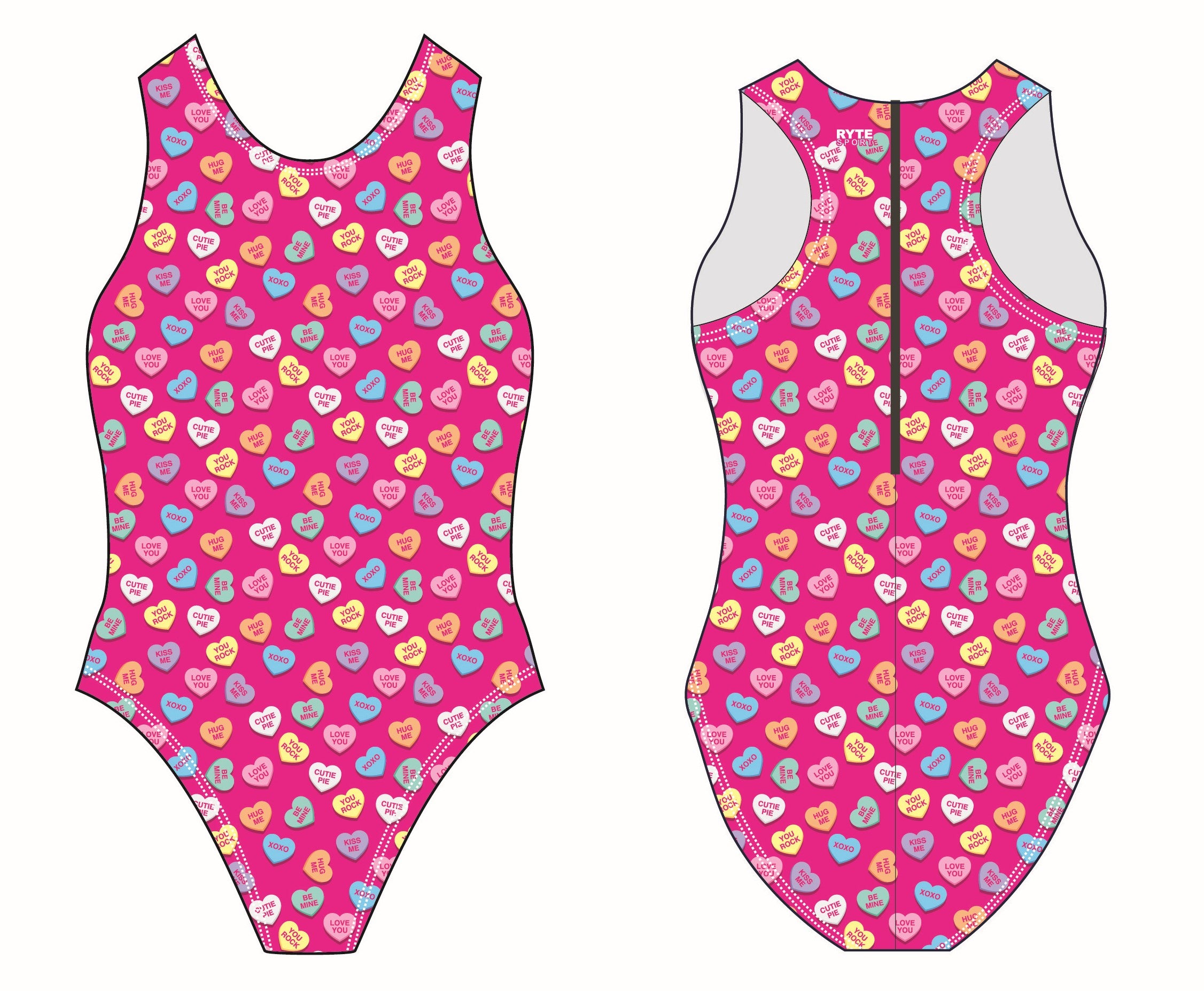 Valentines Day Heart Candies Women's Zip Up Water Polo Suit RYTE Sport