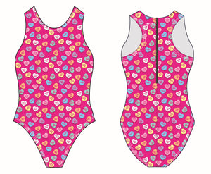 Valentines Day Heart Candies Women's Zip Up Water Polo Suit RYTE Sport